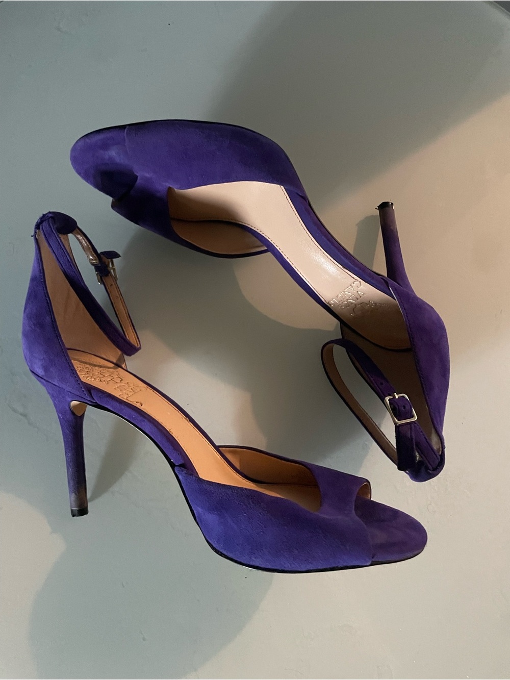 Vince Camuto Purple Suede Peep-Toe Ankle Strap Stilettos - Picture 3 of 4